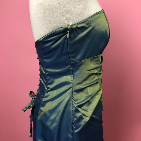 VintageY2K green formal maxi evening gown 3/4 S - Picture 5 of 9